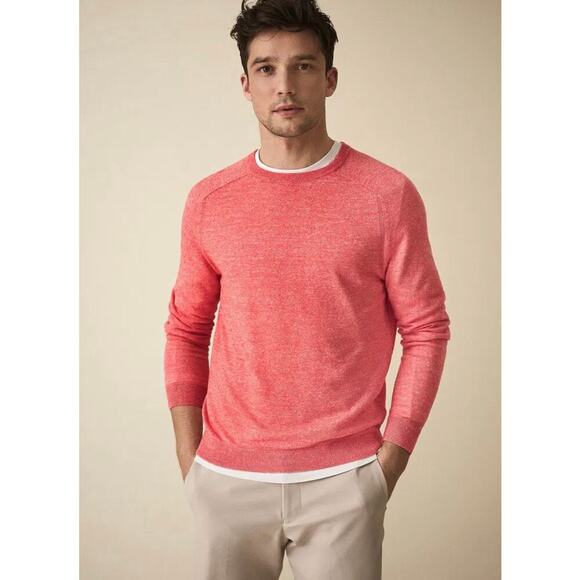 Mens REISS Carsen Wool Linen Blend Minimalist Crew Neck Jumper Medium - Picture 2 of 8